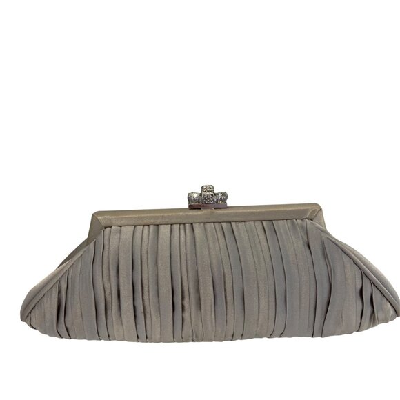 Vintage Sondra Roberts Pleated Satin Clutch Purse With Rhinestone Clasp Evening - Picture 1 of 13